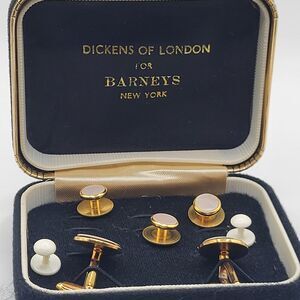 New Dickens of London for Barney's New York Set of Cufflinks 3 tie pins abalone